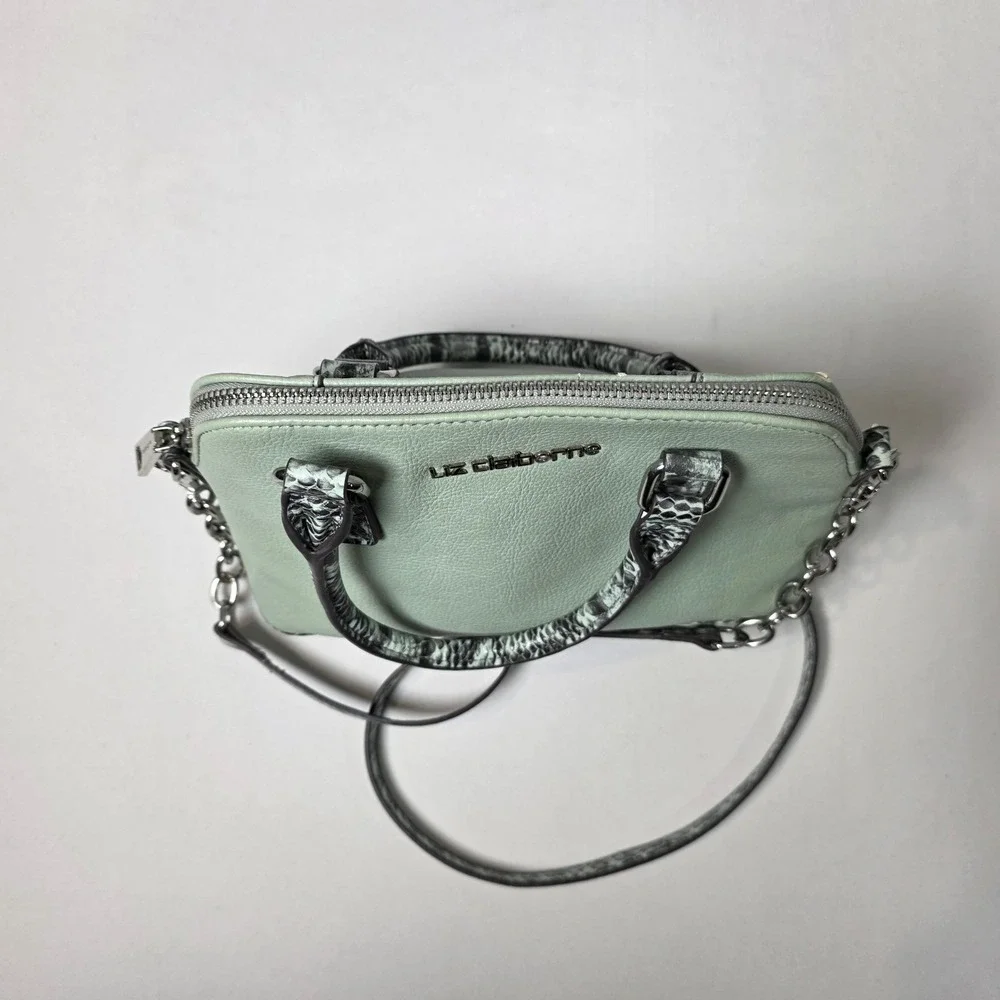 Liz Claiborne Mini Satchel Dome‎ Crossbody Bag Medium Mint Green Snakeskin Trim